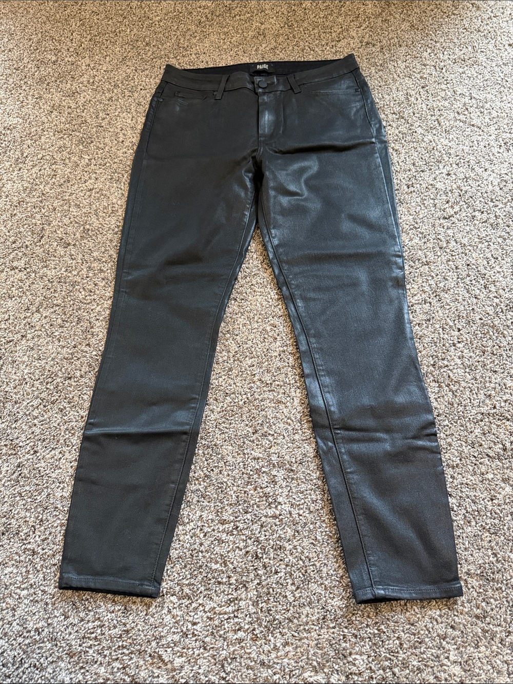 PAIGE Hoxton Ankle Fog Luxe Coating Black Faux Leather Skinny Jeans Size 31